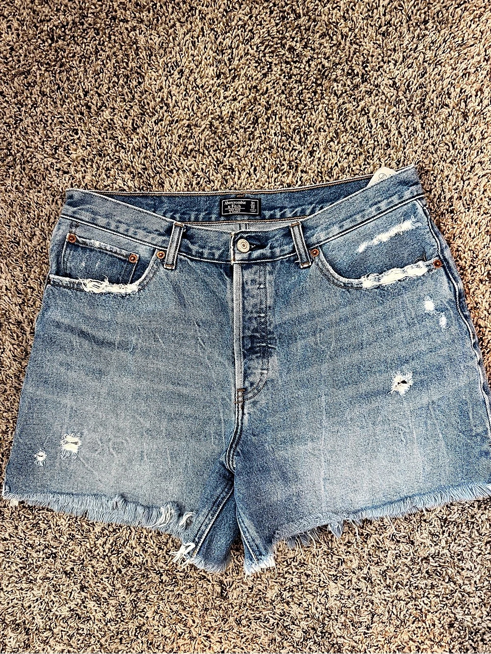 Abercrombie & Fitch Distressed High Rise 4" Denim Short